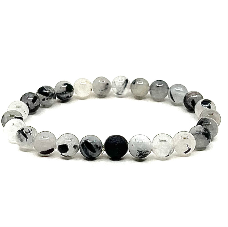 Bracelet Tourmalinated Quartz & Black Lava